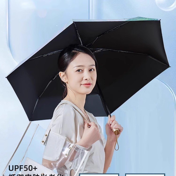 新款渐变扁六折口袋伞黑