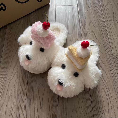 小狗棉拖鞋女款冬季毛绒茸茸厚底防滑可爱室内家居保暖鞋2025新款