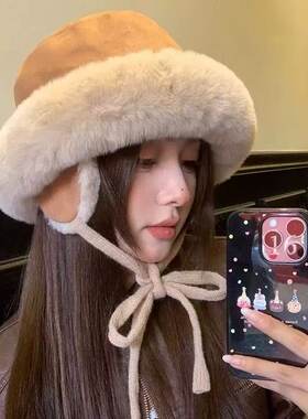 护耳帽子女秋冬高级感毛绒渔夫帽