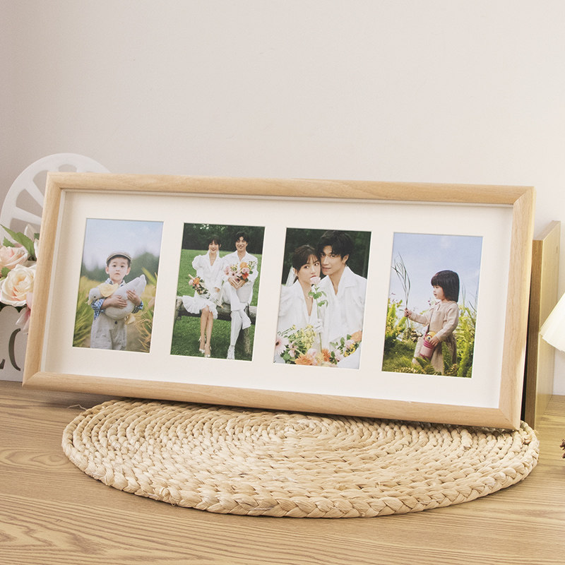 实木情侣四连相框摆台定制打印6寸冲洗照片做成纪念结婚相册挂墙