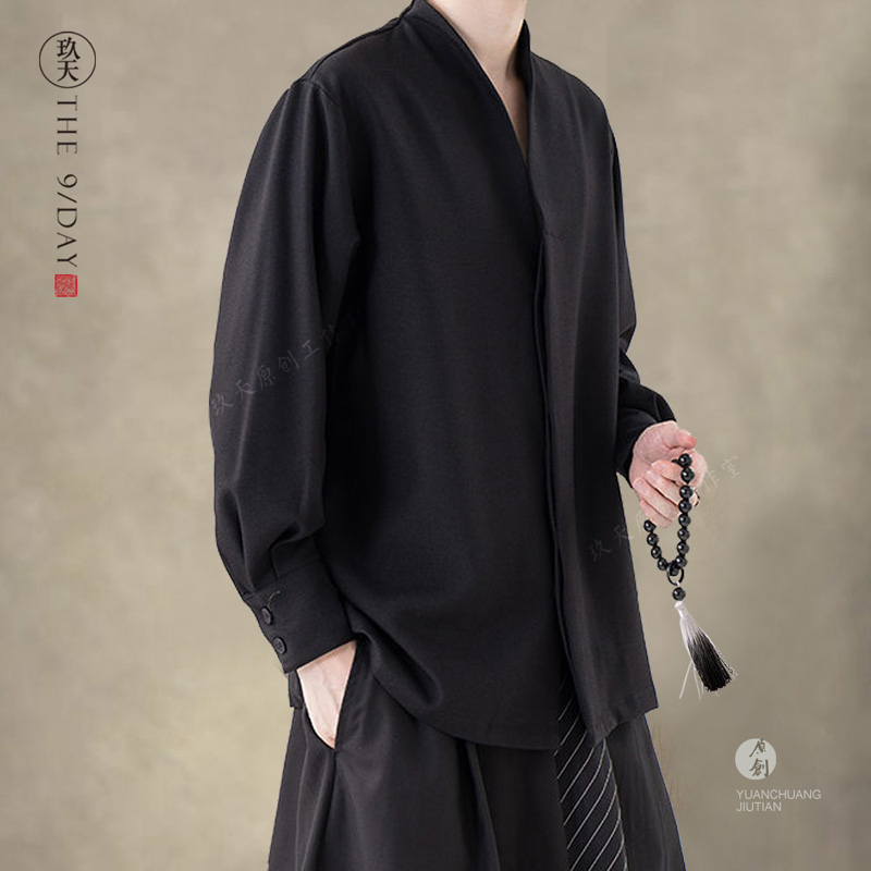 中式衬衫男女汉服V领开衫薄外套