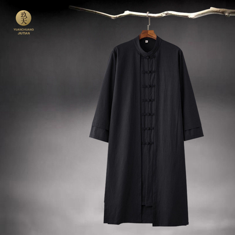 中国风男装棉麻长衫民国盘扣立领唐装风衣中式长款大褂长袍道袍