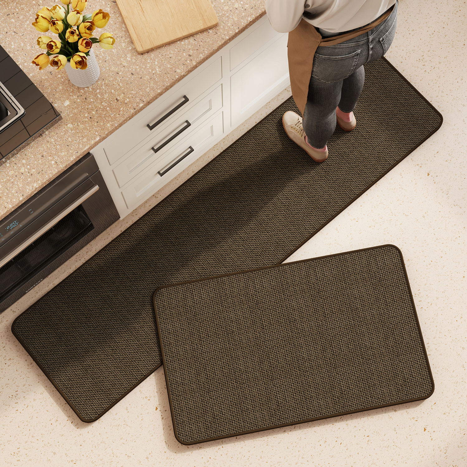 5D编织亚麻纹厨房地垫吸水吸油