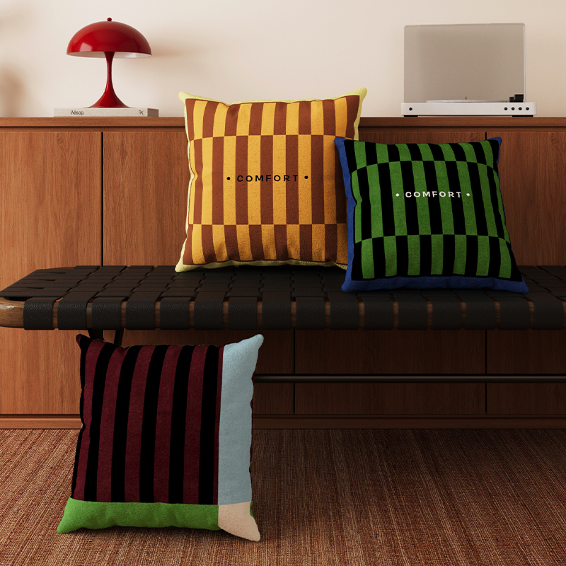 包豪斯格子沙发抱枕荷兰绒靠枕