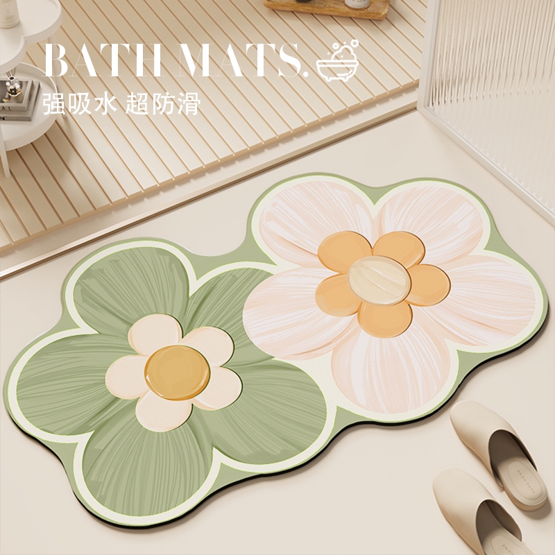 【三倍吸水】清新花朵浴室防滑垫