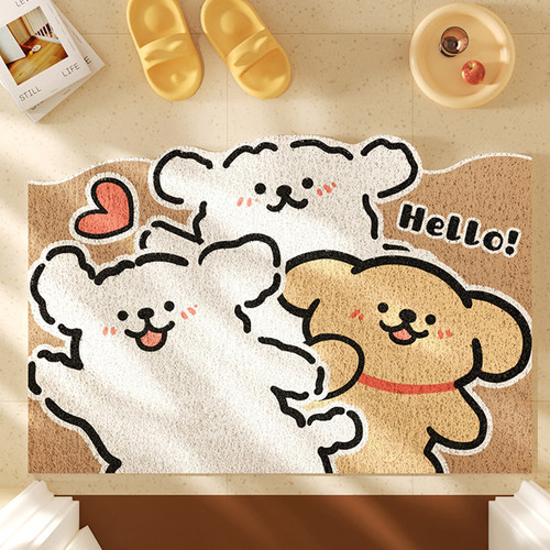 可爱小狗地垫入户门垫丝圈门口进门防滑脚垫异形可裁剪地毯玄关垫