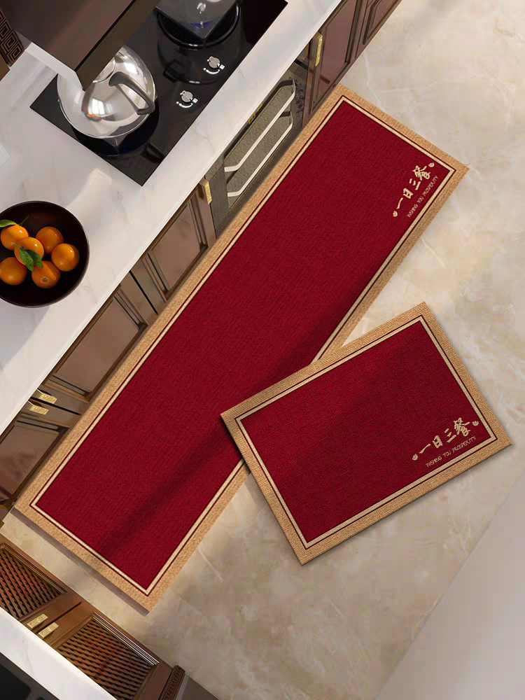硅藻泥厨房地垫防滑防油吸水垫家用脚垫子防摔红色耐脏好打理地毯