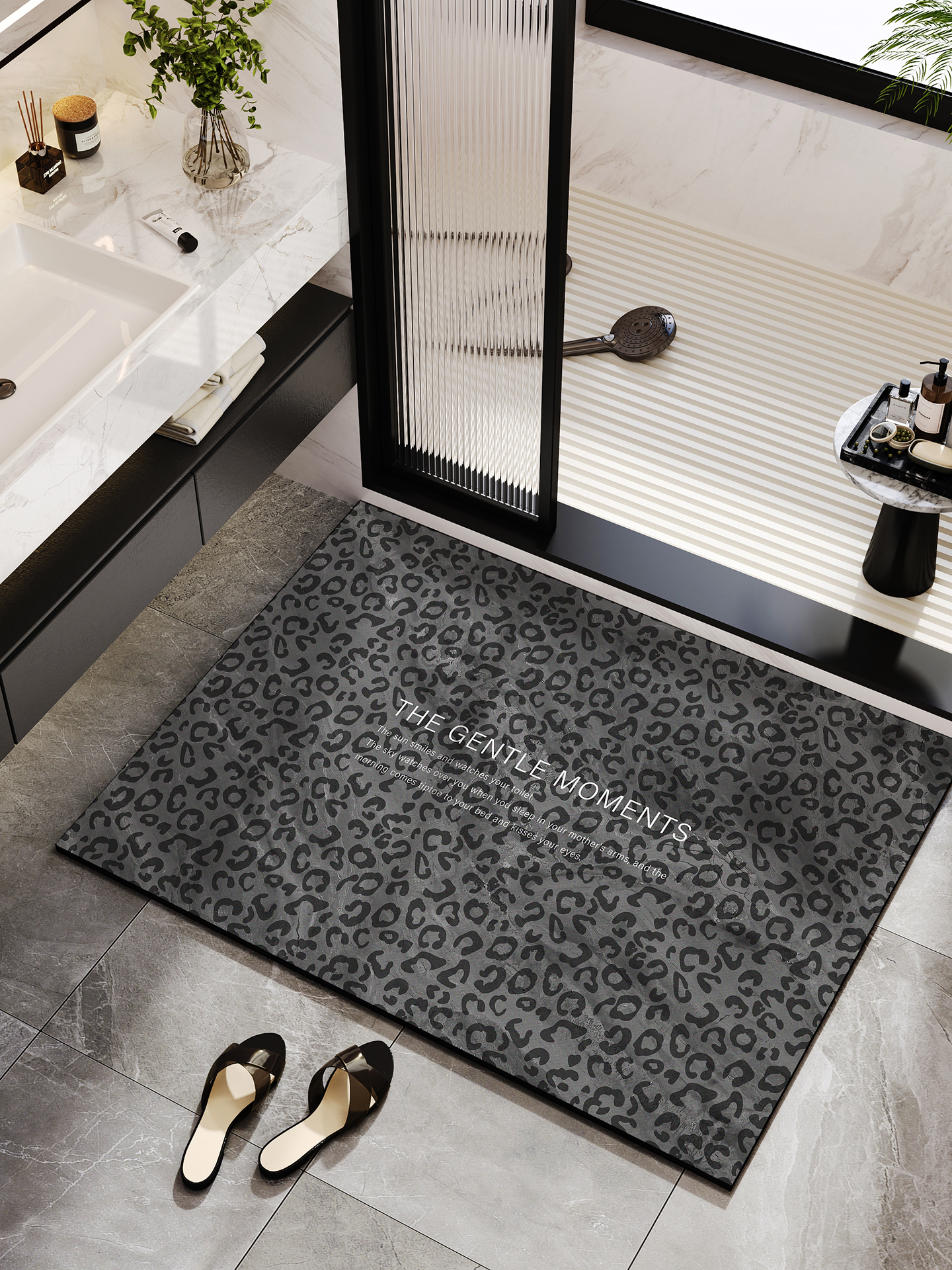 豹纹浴室地垫硅藻泥软垫高级垫子卫生间脚垫门口速干吸水防滑地毯