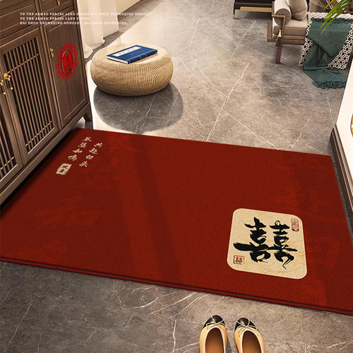 红色喜字结婚入户门地垫婚房门垫进门门口脚垫子仿剑麻可定制地毯