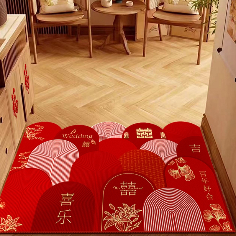 红色结婚喜庆入户门地垫可擦免洗
