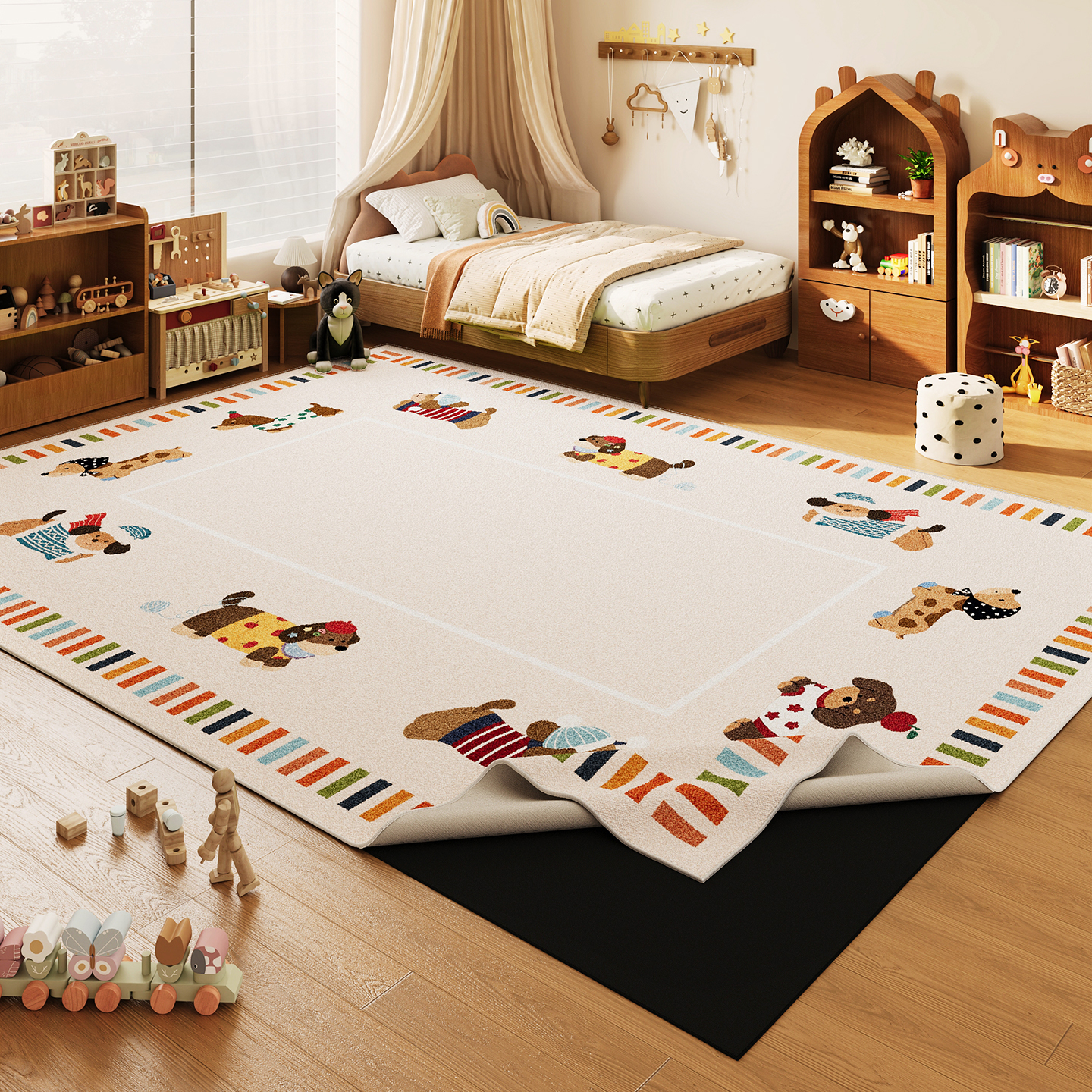 腊肠狗儿童地毯可拆洗地垫爬行垫防滑防摔脚垫冬天加厚毛绒床边毯