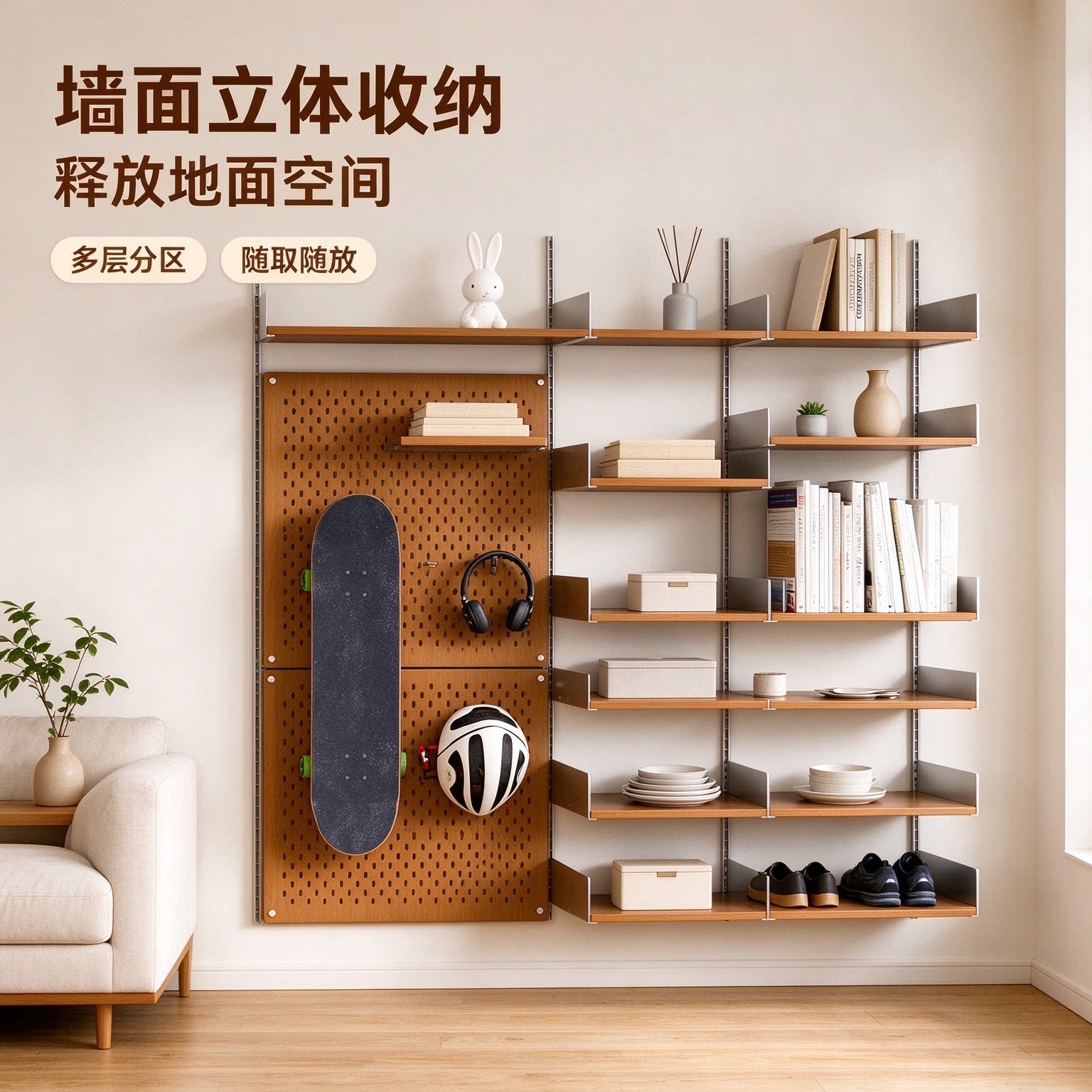 中古上墙轨道悬浮置物收纳架小户型自由组合陈列架壁挂式展示书架