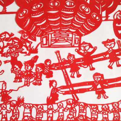 课间活动人物校园生活剪纸纯手工学生儿童剪画窗花装饰画红宣纸