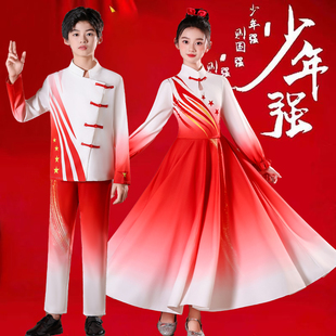 元旦大合唱演出服中小学生古筝诗歌朗诵红歌比赛男女童表演汉服装