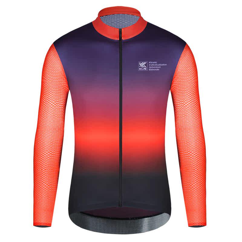 KIAE夏季渐变炫彩长袖骑行服男女公路自行车山地单车防晒网眼上衣