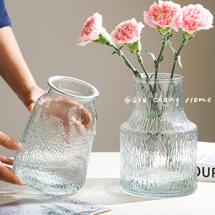 ins风冰川玻璃透明花瓶节约现代高级感插花水养客厅餐桌装饰摆件