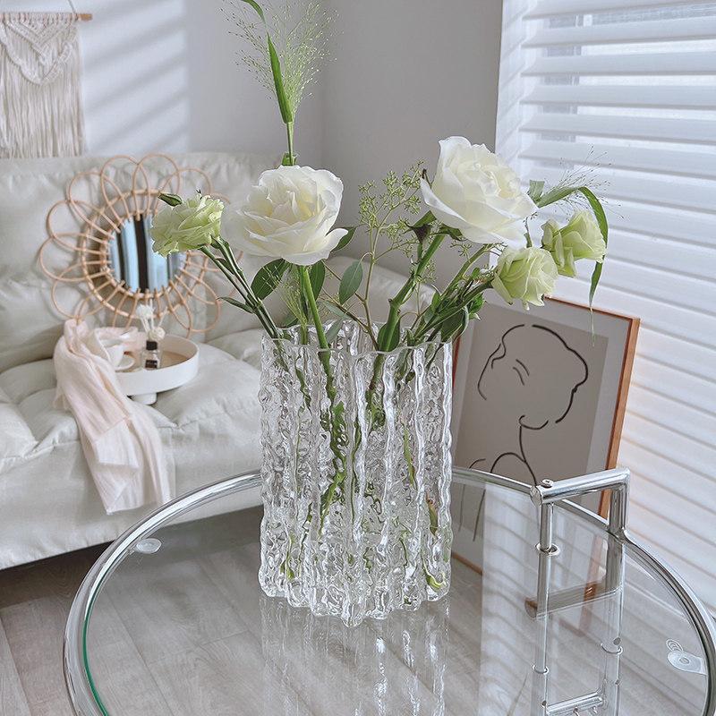 ins风冰川玻璃透明花瓶简约现代高级感插花水养客厅餐桌装饰摆件