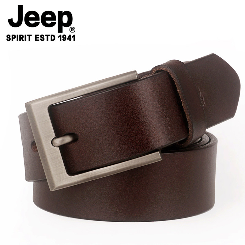 JEEP皮带真皮男士窄款头层纯牛皮青年针扣腰带百搭中年单层皮裤带
