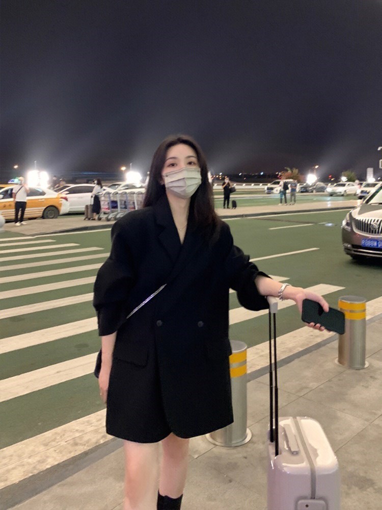 SAK 韩国2025新款春季黑色西装外套女气质宽松oversize高级感西服