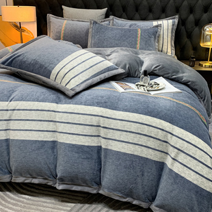 冬季加厚牛奶绒床上四件套双面珊瑚绒被套罩法兰绒加绒床单三件套