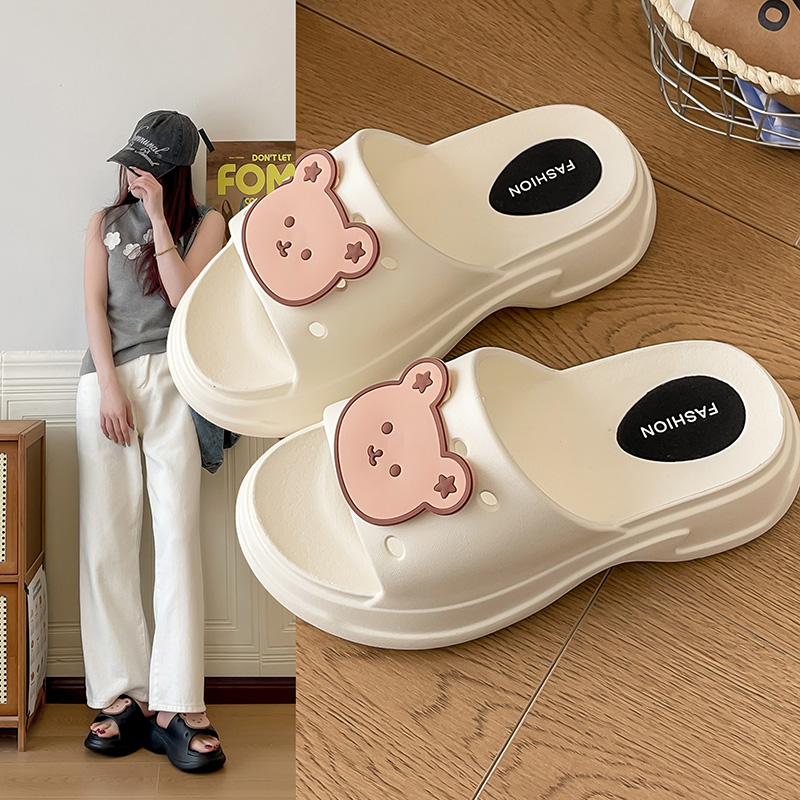 可爱小熊拖鞋女夏季外穿2024新款网红沙滩踩屎感厚底增高凉鞋女夏
