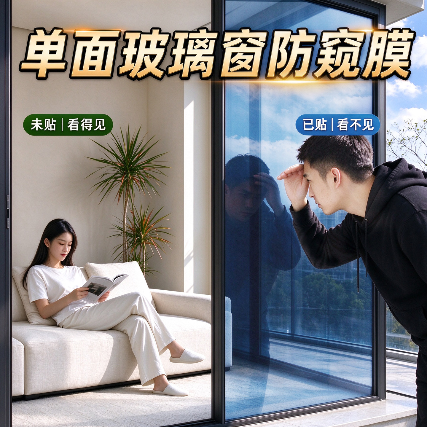 玻璃窗户防窥膜透光不透人单向透视外看不见里卫生间浴室隐私贴膜