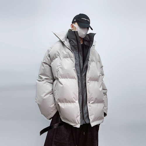 日系加厚假两件宽松休闲棉衣