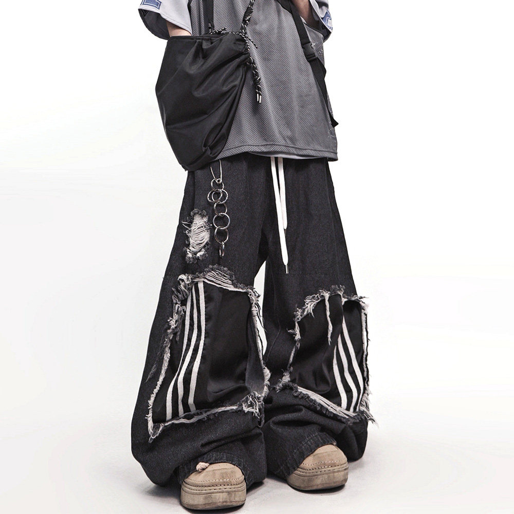 thumbnail for UUCSCC hip-hop trendy brand retro ripped wide-leg straight-leg jeans loose vintage casual floor-length trousers