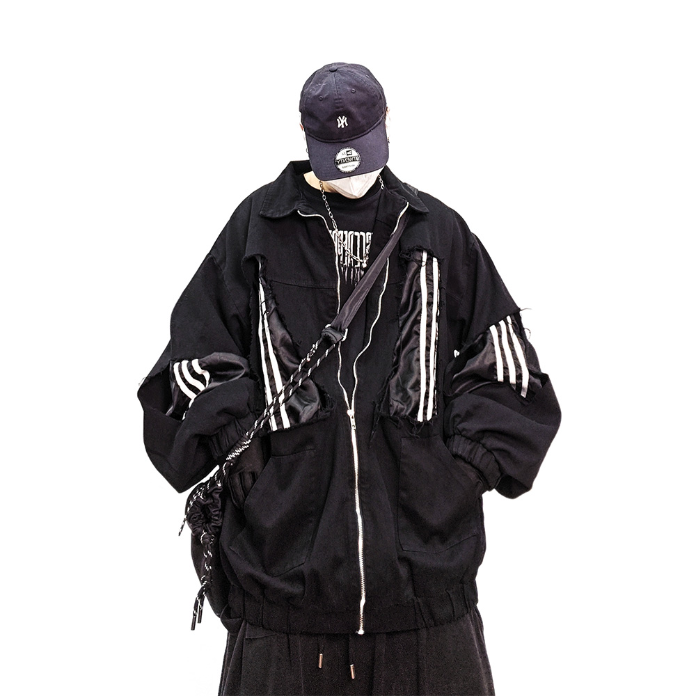 嘻哈潮牌破洞棒球服夹克
