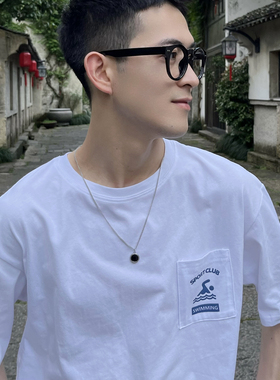 黑色几何椭圆形小众款毛衣项链男女ins中性风穿搭潮钛钢天使吊坠