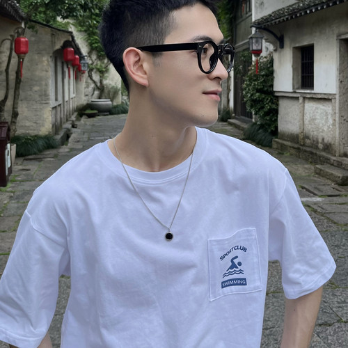 黑色几何椭圆形小众款毛衣项链