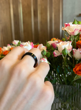 黑色简约戒指男士ins潮酷小众钛钢个性冷淡风大码单身戒食指刻字