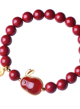 红绡天然红玛瑙朱砂兔子手链