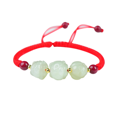 红绡本命年和田玉红绳三合生肖