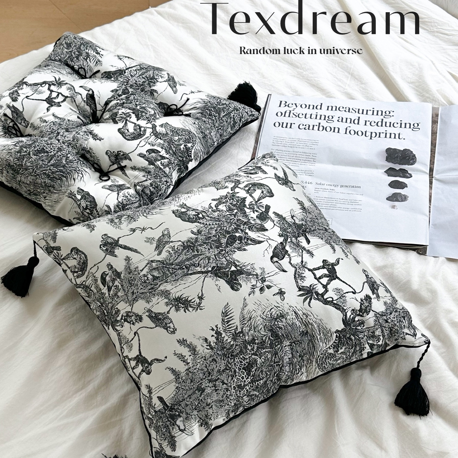 TEXDREAM态度 水墨流苏 现代轻奢沙发抱枕高级缎面床头靠垫飘窗垫