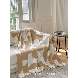 TEXDREAM态度茶木色几何毯中古毛毯客厅沙发午睡盖毯高级毯披肩毯