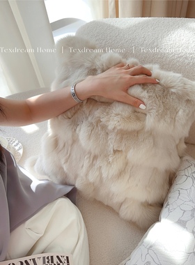 Texdream态度 真狐狸毛皮草抱枕套客厅沙发样板间奢华靠枕含枕芯