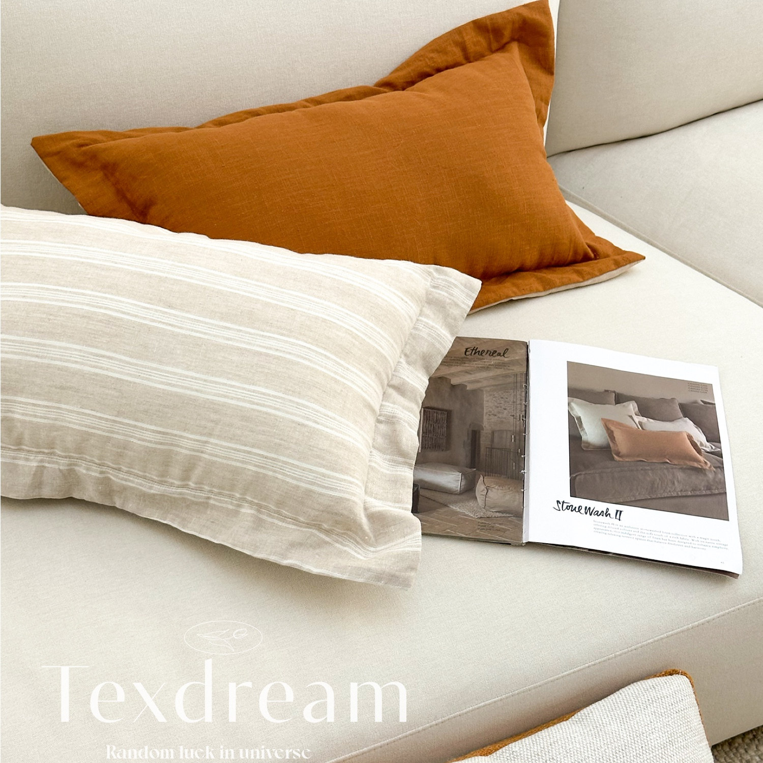 TEXDREAM态度 落日橘 法式丝绸感亚麻沙发抱枕套护腰床头睡觉靠垫