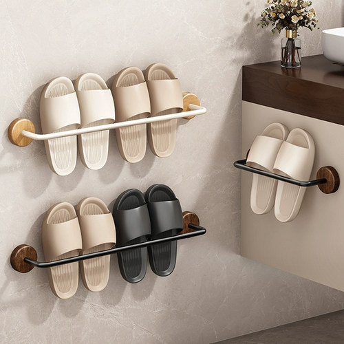 胡桃木浴室拖鞋架免打孔卫生间厕所鞋子挂架收纳架壁挂门后置物架