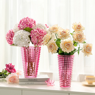 花瓶摆件客厅插花玻璃高级感粉水晶透明轻奢水养玫瑰百合餐桌高端