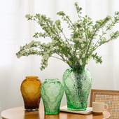 视远法式 高级感银莲花瓶 浮雕艺术琉璃水晶玻璃客厅插花摆件欧式