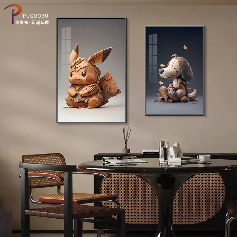 皮卡丘卡通餐厅装饰画哆啦A梦儿童房间挂画客厅走廊过道玄关壁画图片