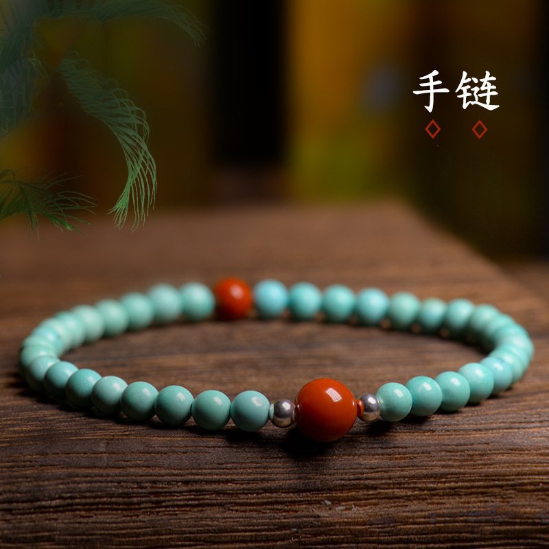 进口绿松石手串绿松石搭配南红柿子红手链女送女友礼物