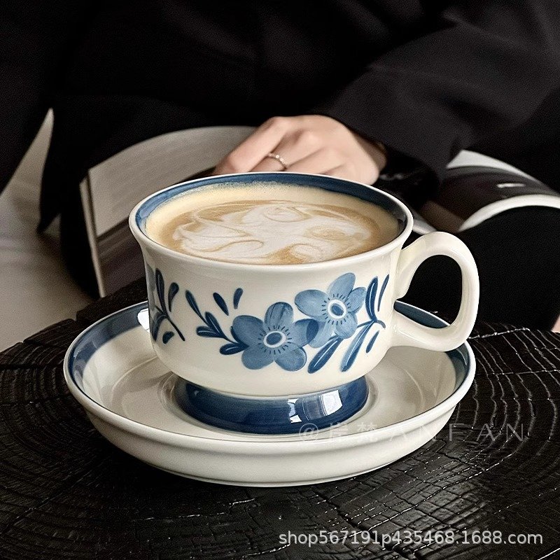 进口蓝星花咖啡杯碟礼盒装冰美式咖啡杯套装精致下午茶杯子送礼中