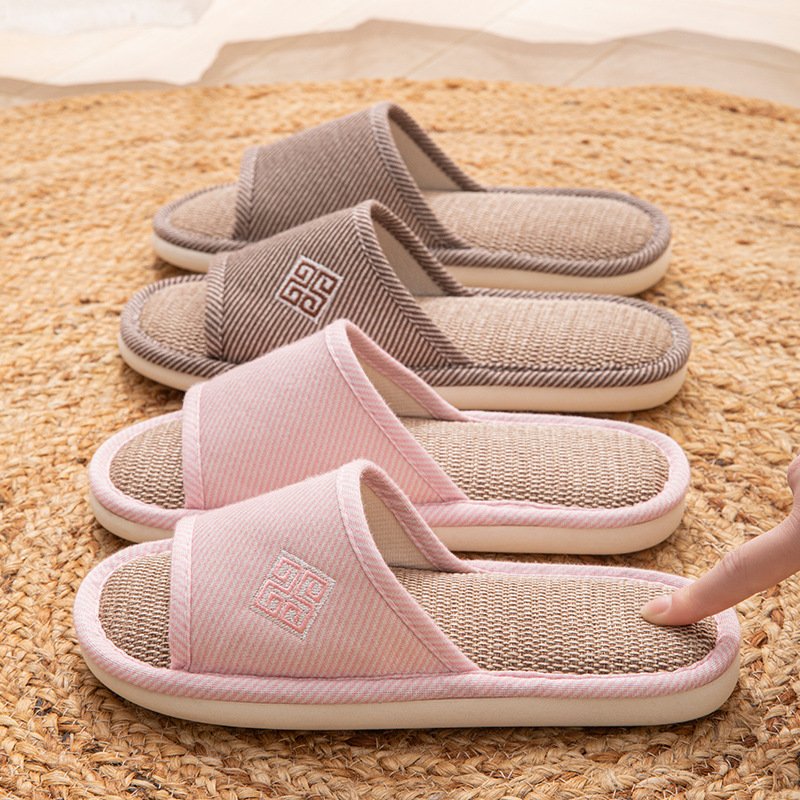 进口亚麻拖鞋男春秋透气棉麻踩屎感地板拖防滑防臭居家室内凉鞋四