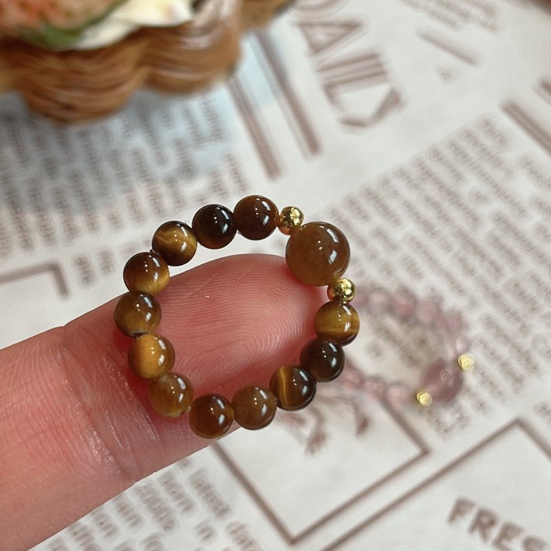 进口天然虎眼石戒指美拉德风草莓晶水晶戒指男女款甜美清新百搭