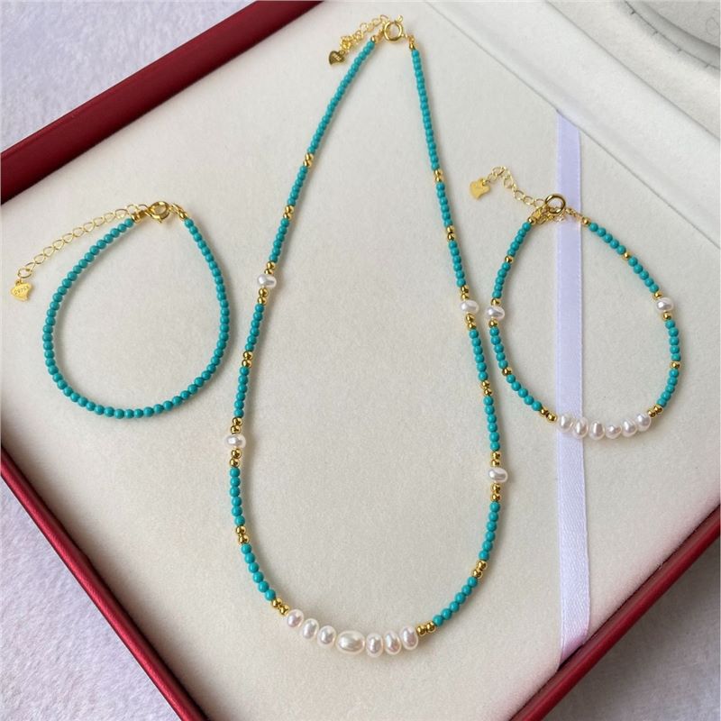 进口淡水珍珠项链设计款品质实拍绿松石小众欧美轻奢手链复古风