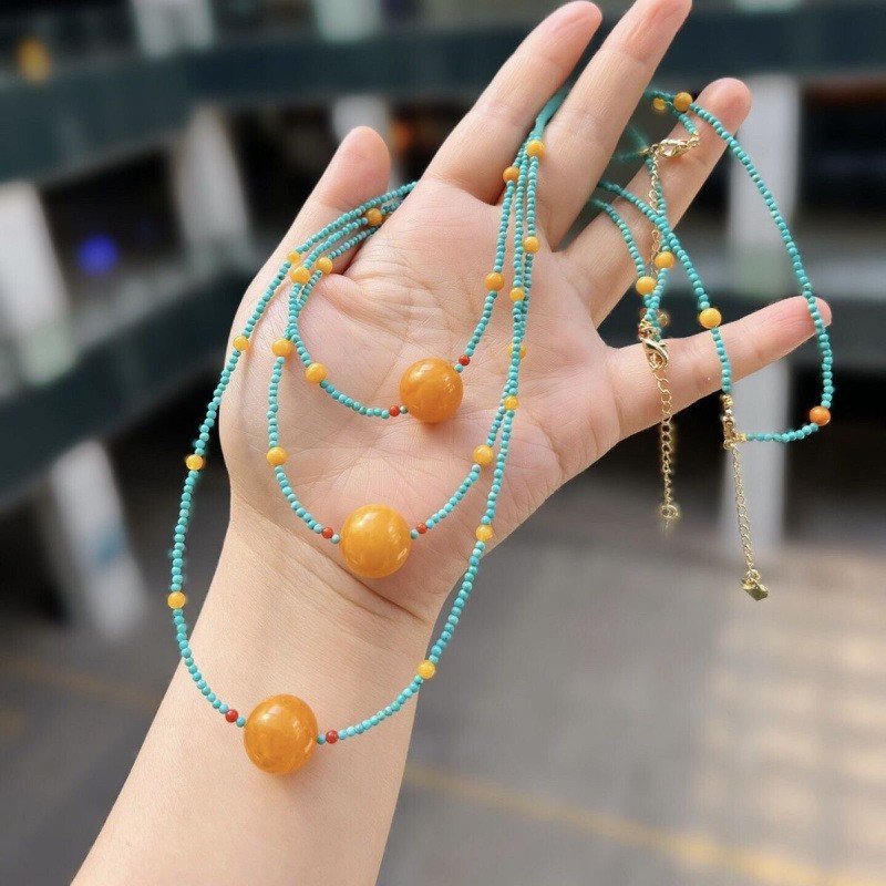 进口原矿绿松石项链锁骨链绿松石小米珠南红项链气质高雅时尚气质