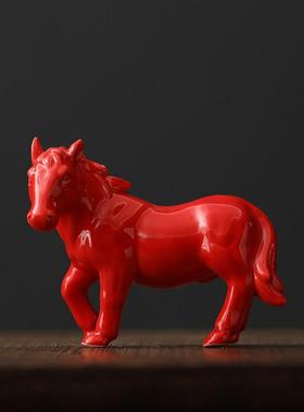 红色陶瓷马摆件十二生肖瓷器马客厅工艺品风水招财马到成功装饰品