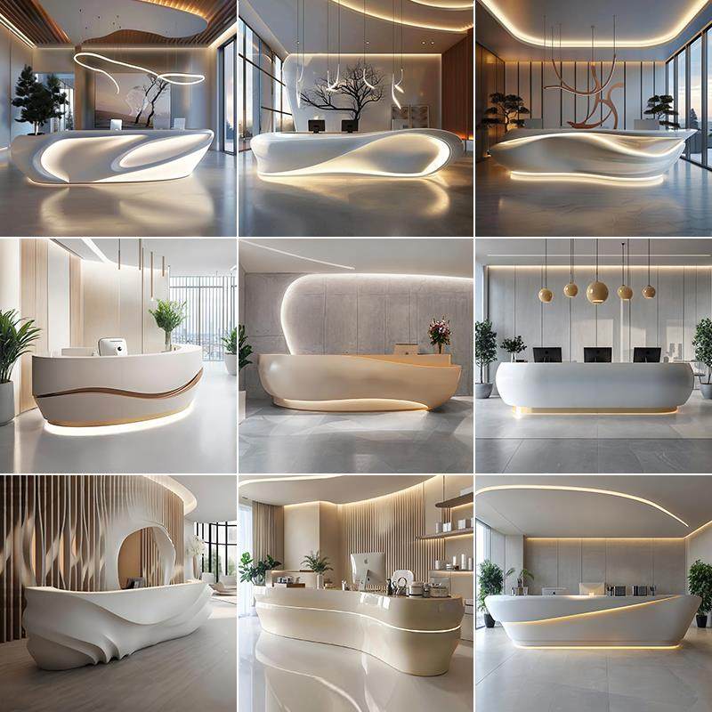 公司前台圆形烤漆吧台导医台美容院前台商场咨询接待台异形收银台